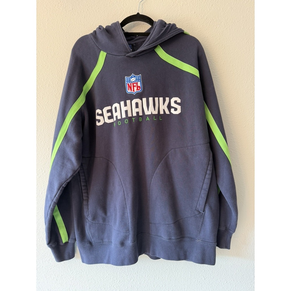 Vtg. Seattle Seahawks Blue and Green Reebok Embroidered Pullover Hoodie Men's XL